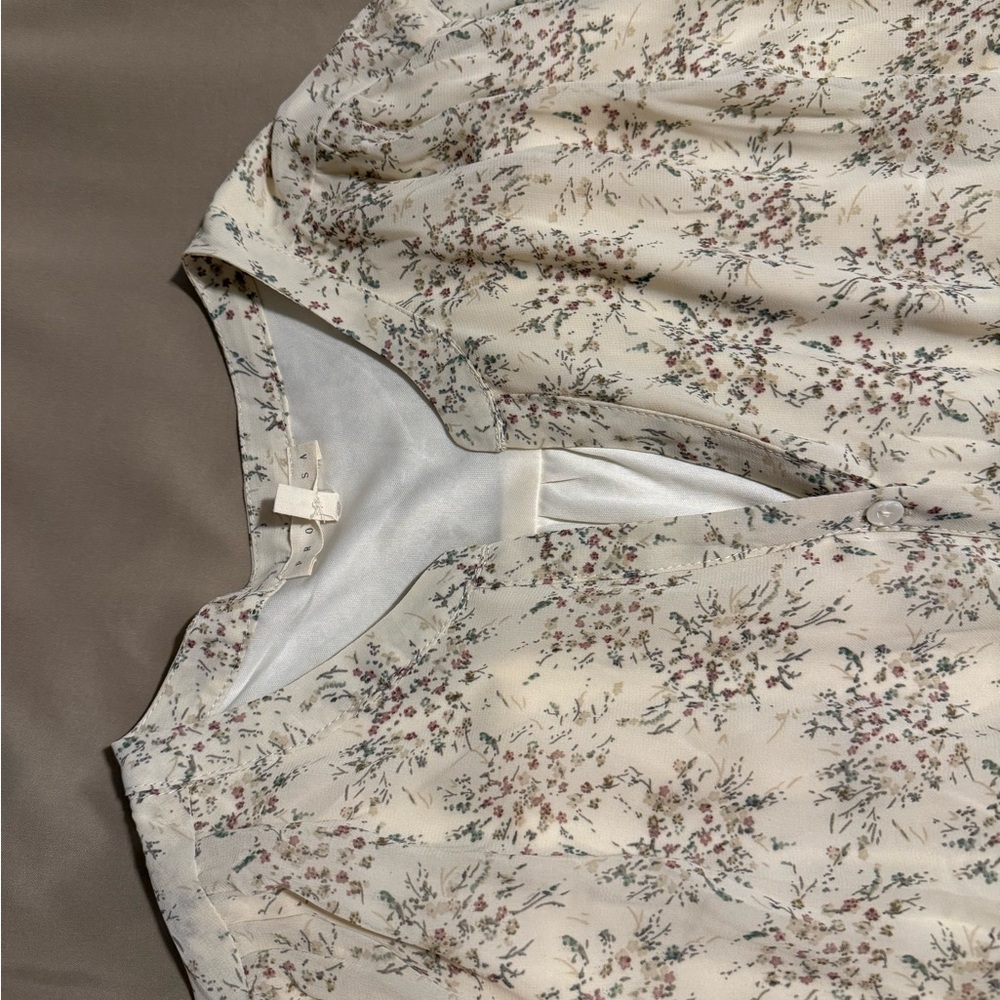 Cream Floral Print Long Sleeve‎ Mini Dress size M - Picture 13 of 16